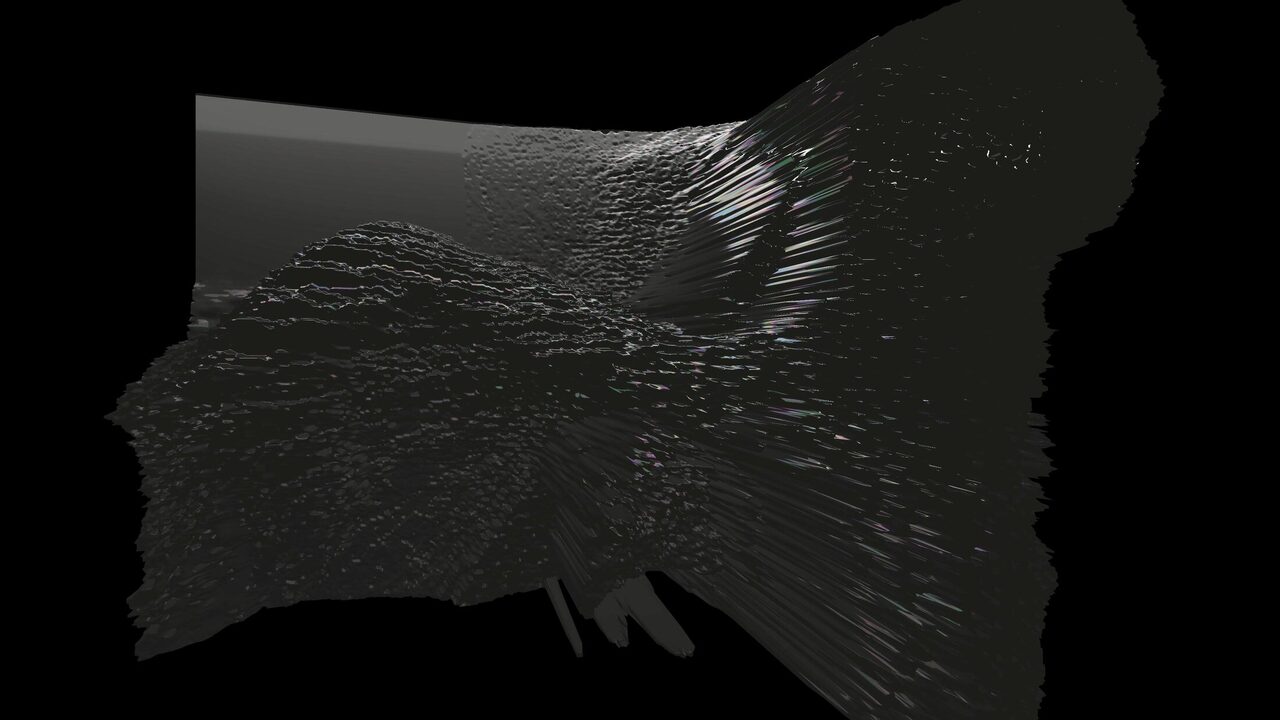 Mesh Deform II: the mesh streaked sideways into dark spikes across the panel