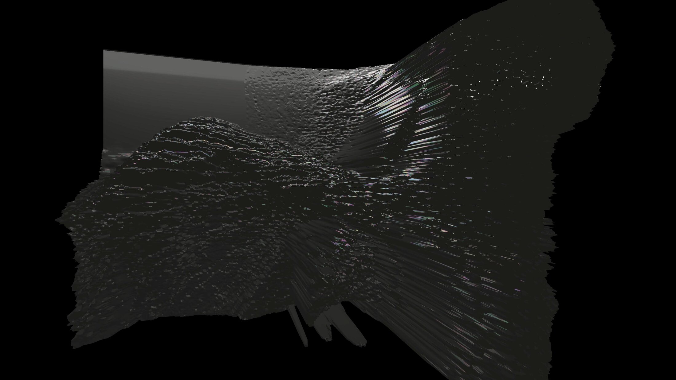 Mesh Deform II: the mesh streaked sideways into dark spikes across the panel