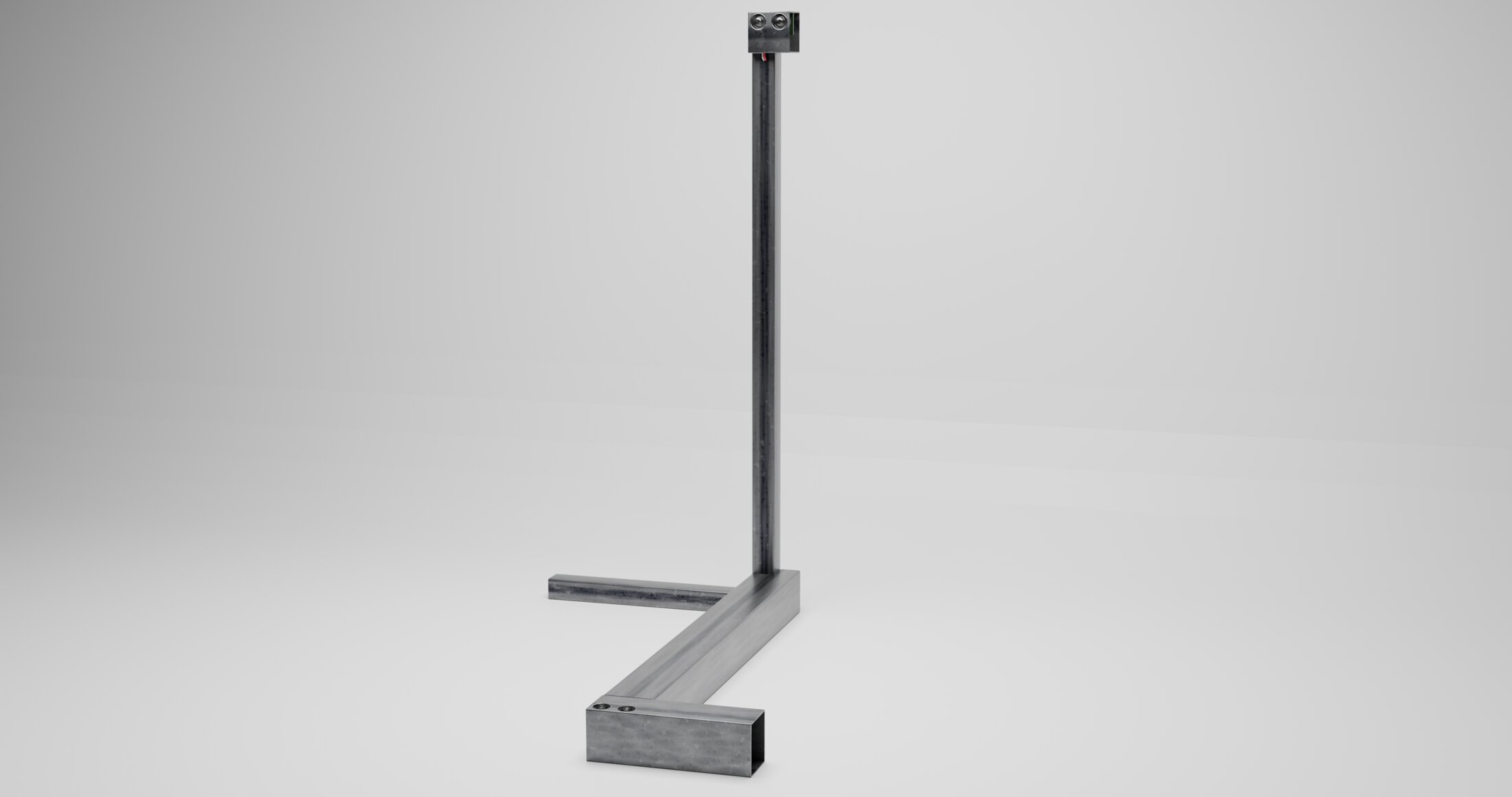 Ultrasonic Theremin: welded steel stand with the ultrasonic sensor mounted at the top of the post